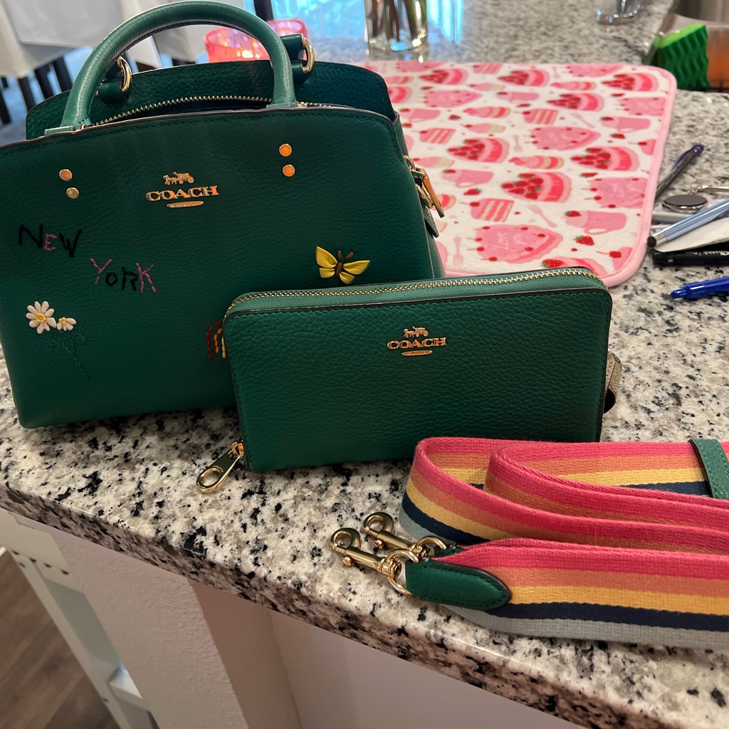 Coach Green Satchel With Embroidered Details